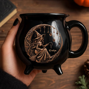 Moonlit Magic Witch - Personalized Halloween Black Ceramic Witch Mug - Halloween Gift For Family, Sisters, Friends, Siblings