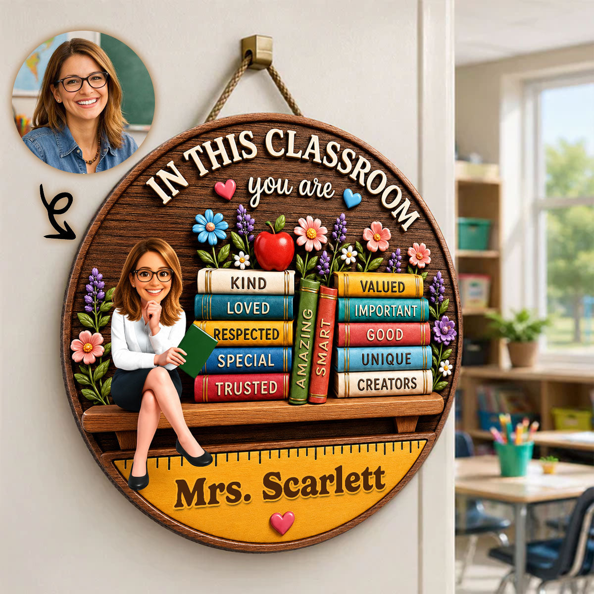 Custom Teacher in This Classroom - Personalized Wooden Door Sign - Teacher Wall Decor Sign, Back to School Gift for Teachers