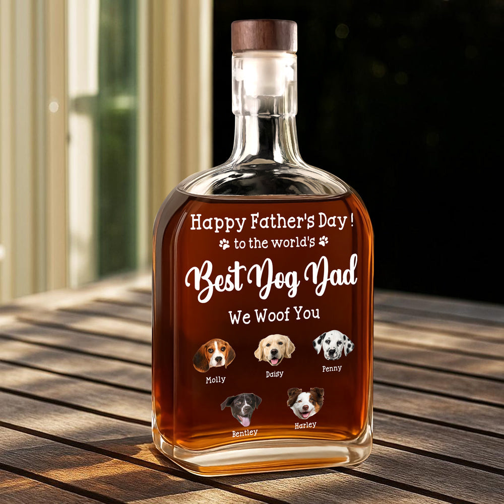 To The World's Best Dog Dad Custom Dog Photo - Personalized Whiskey Bottle - Gift For Dog Lover, Dog Dad