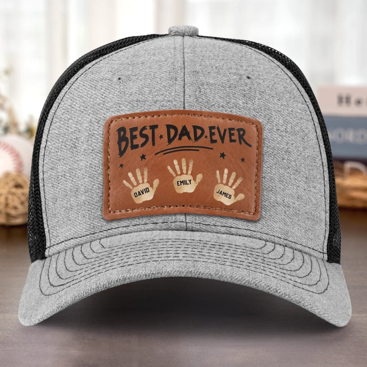 Best Dad Ever Hands Down - Personalized Leather Label Net Hat - Gift For Dad, Grandpa, Father's Day Gift