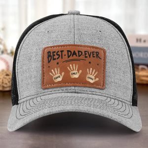 Best Dad Ever Hands Down - Personalized Leather Label Net Hat - Gift For Dad, Grandpa, Father's Day Gift