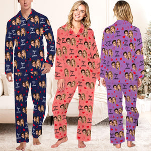 Custom Face Pajama Set, Personalized Photo Pajamas, Christmas Sleeping Matching Set For Couple