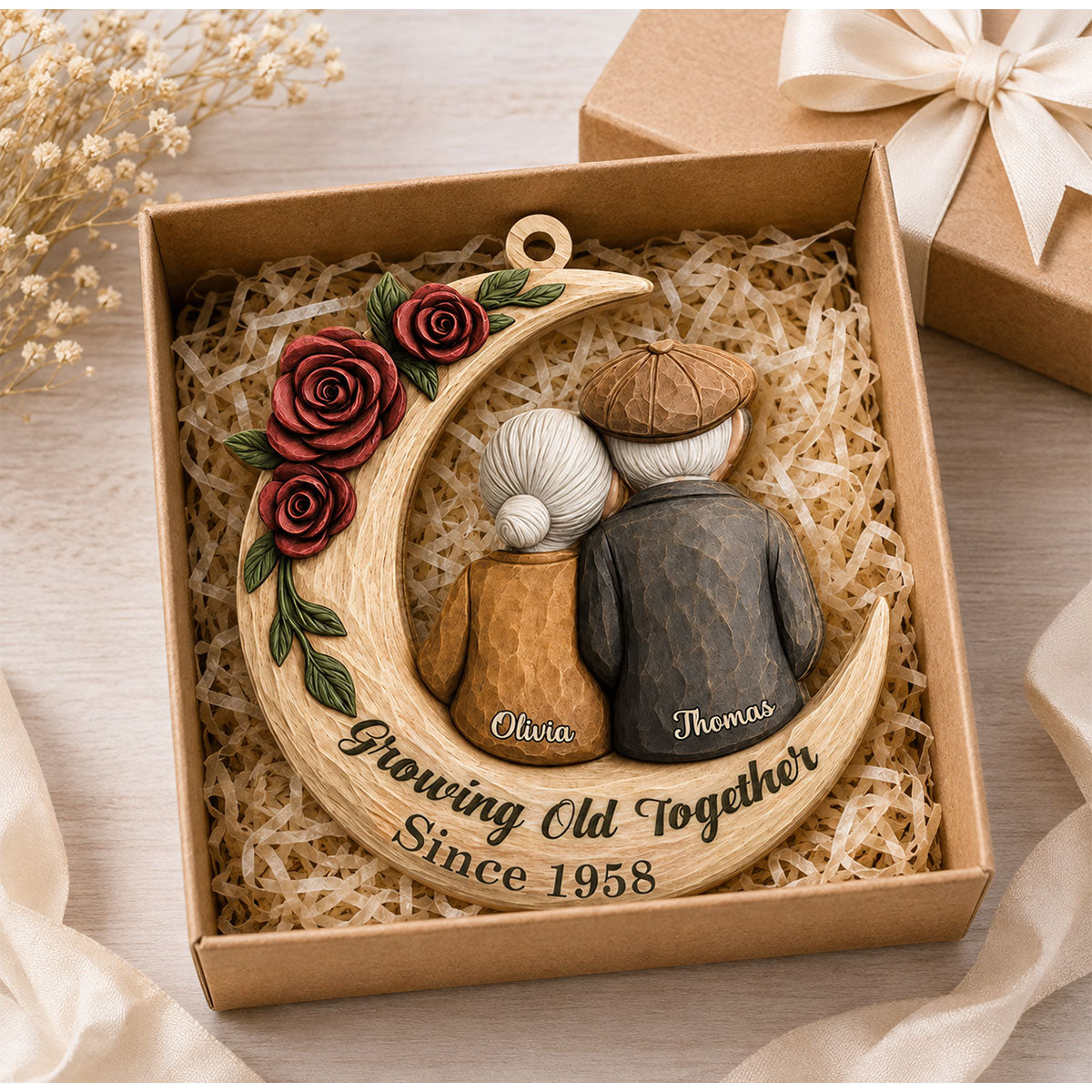 Growing Old Together - Custom Wood Couple Ornament