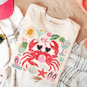Comfort Colors Funny Crab Shirt, Crab Blowing Bubble Graphic Tee, Beach Vibes Nautical T-shirt, Summer Vacation Gift, Graphic Summer Shirt