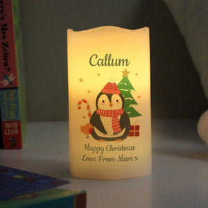 Penguin Merry Christmas - Custom LED Flameless Candle - Christmas Gift For Kids