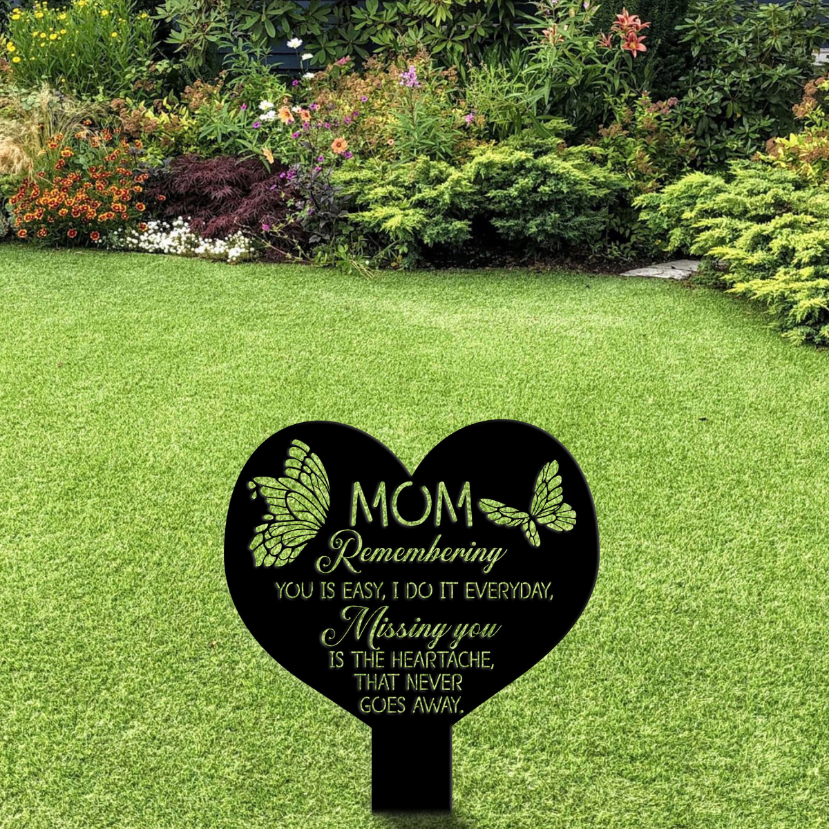 Personalized Mom Heart With Butterfly Memorial Stake, Metal Stake, Sympathy Sign, Grave Marker, Remembrance Stake, Garden Decor, Mom Loss