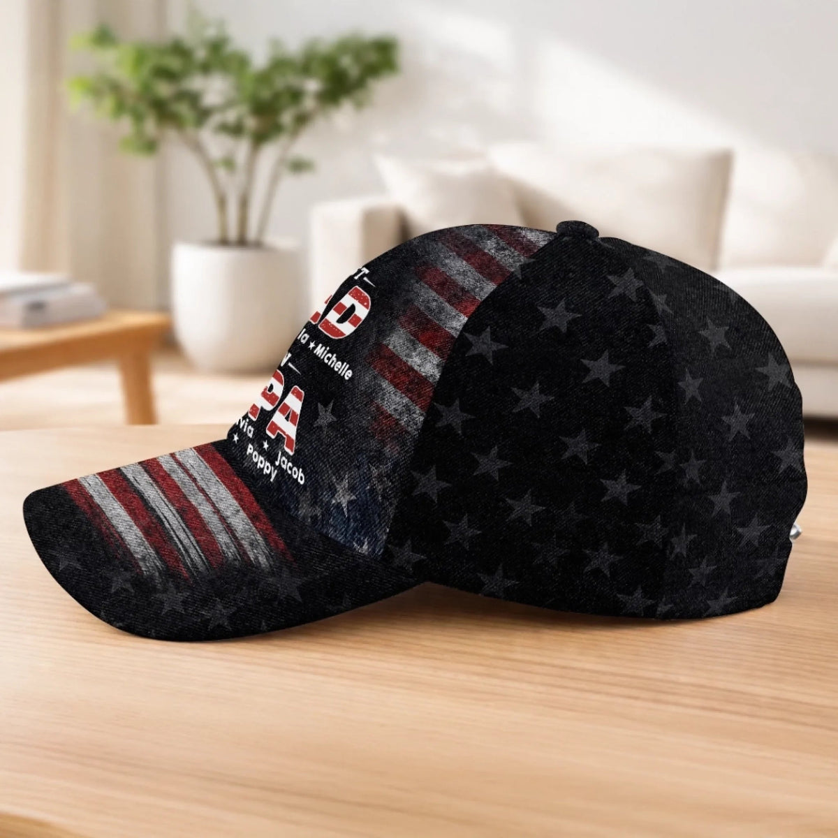 First Dad Then Papa Classic Cap, Personalized American Flag Baseball Cap, Gift For Father Grandpa