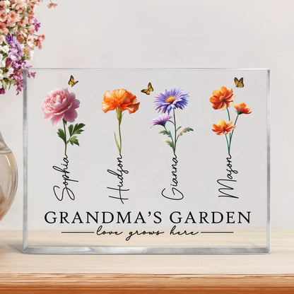 Grandma's Garden 3D Effect Birth Month Flowers - Personalized Acrylic Block Plaque - Gift For Mom, Grandma, Mother's Day Gift