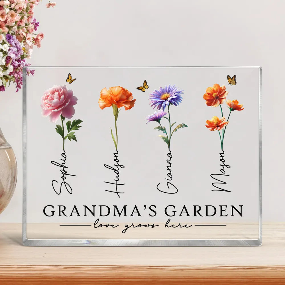 Grandma's Garden 3D Effect Birth Month Flowers - Personalized Acrylic Block Plaque - Gift For Mom, Grandma, Mother's Day Gift