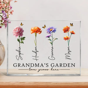 Grandma's Garden 3D Effect Birth Month Flowers - Personalized Acrylic Block Plaque - Gift For Mom, Grandma, Mother's Day Gift