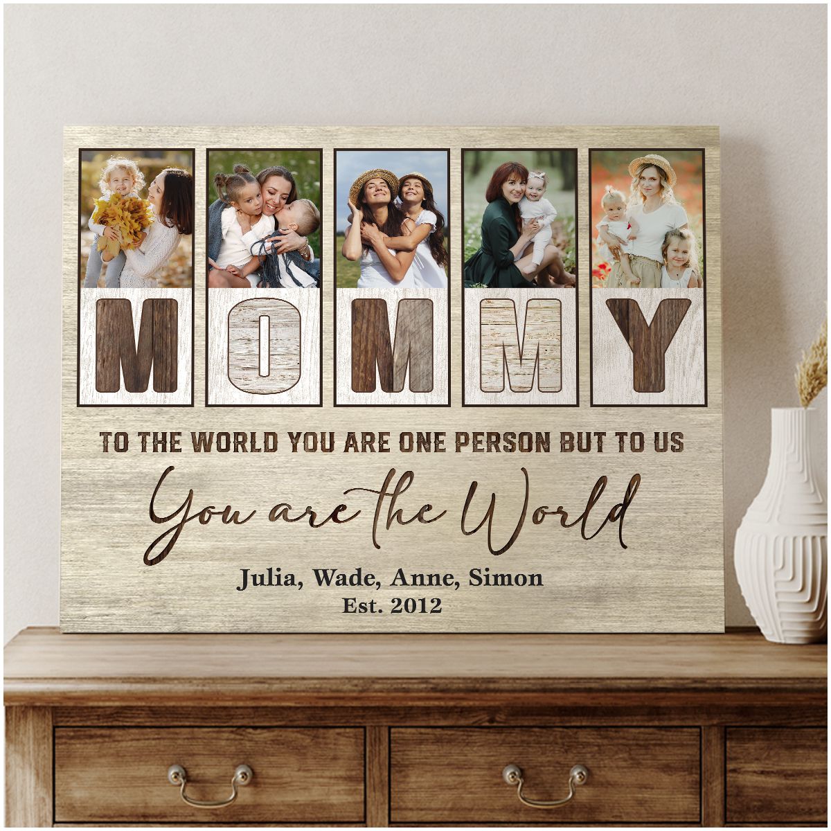 Mommy Photo Collage Custom 5 Photos - Personalized Canvas - Gift For Mom, Mother's Day Gift