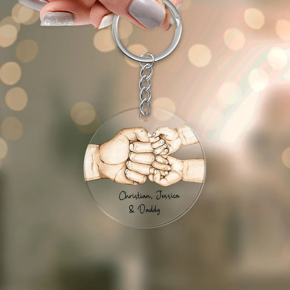 Daddy's Team Fist Bump - Personalized Acrylic Keychain - Gift For Father, Grandfather, Father's Day Gift, Birthday Gift