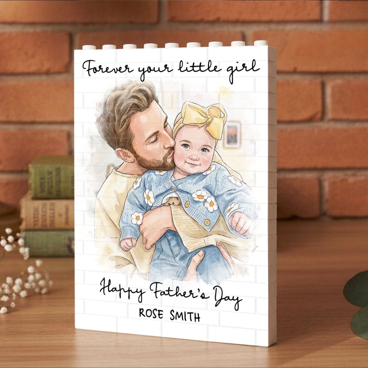 Personalized Watercolor Portrait Building Blocks, Gift for Dad, Best Dad Gift, Custom Daddy and Me, First Fathers Day Gift for Husband