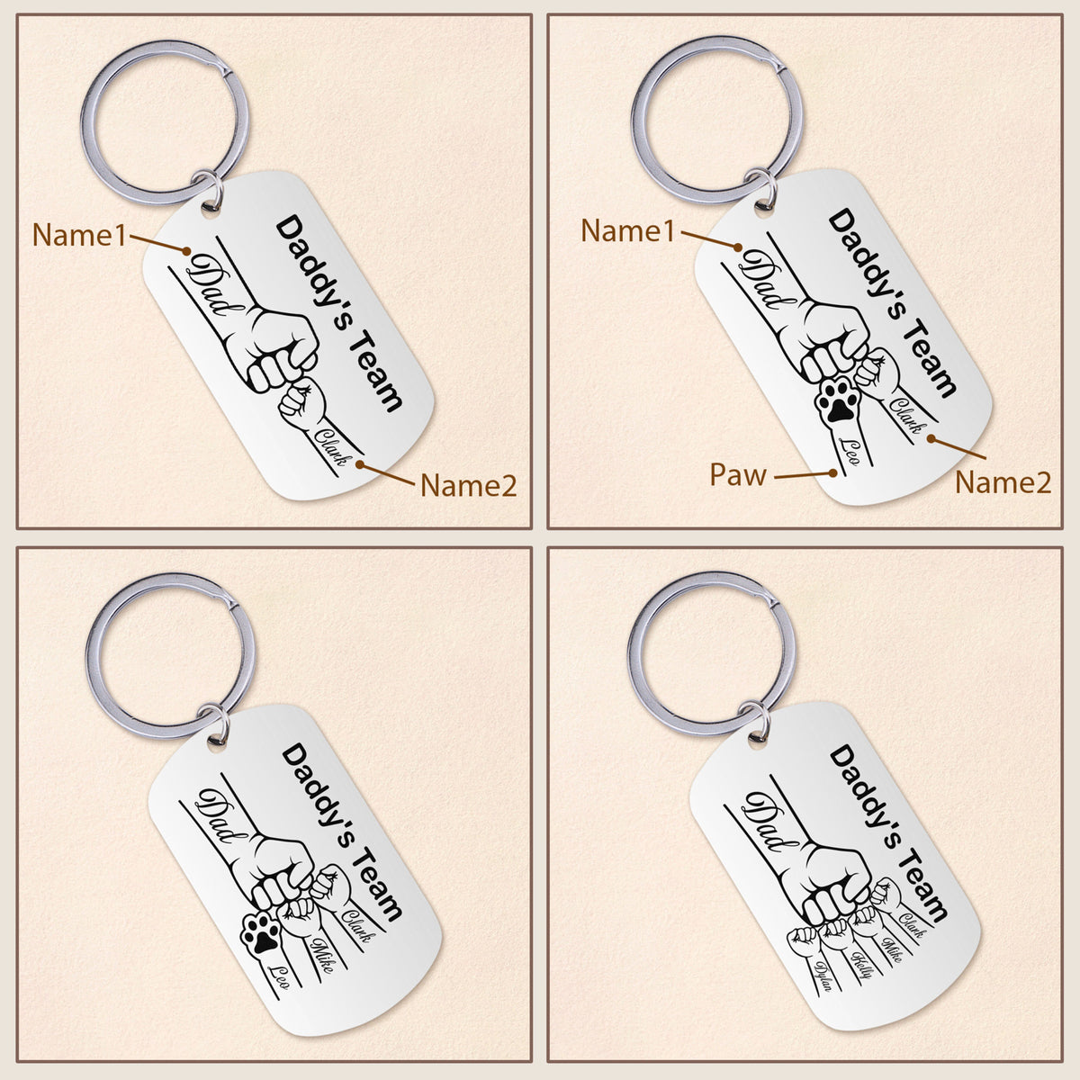 Custom Daddy Keyring, Photo Keychain for Daddy, Dad Fists with Kids Names Keychain, Dad Christmas Gift, Personalized Family Gifts for Dad