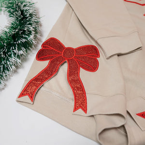 Merry Side Bow Cut-Out Sweatshirt With Glitter, Trendy Coquette Bow, Custom Side Bow Applique Christmas Sweatshirt, Merry Christmas Sweater