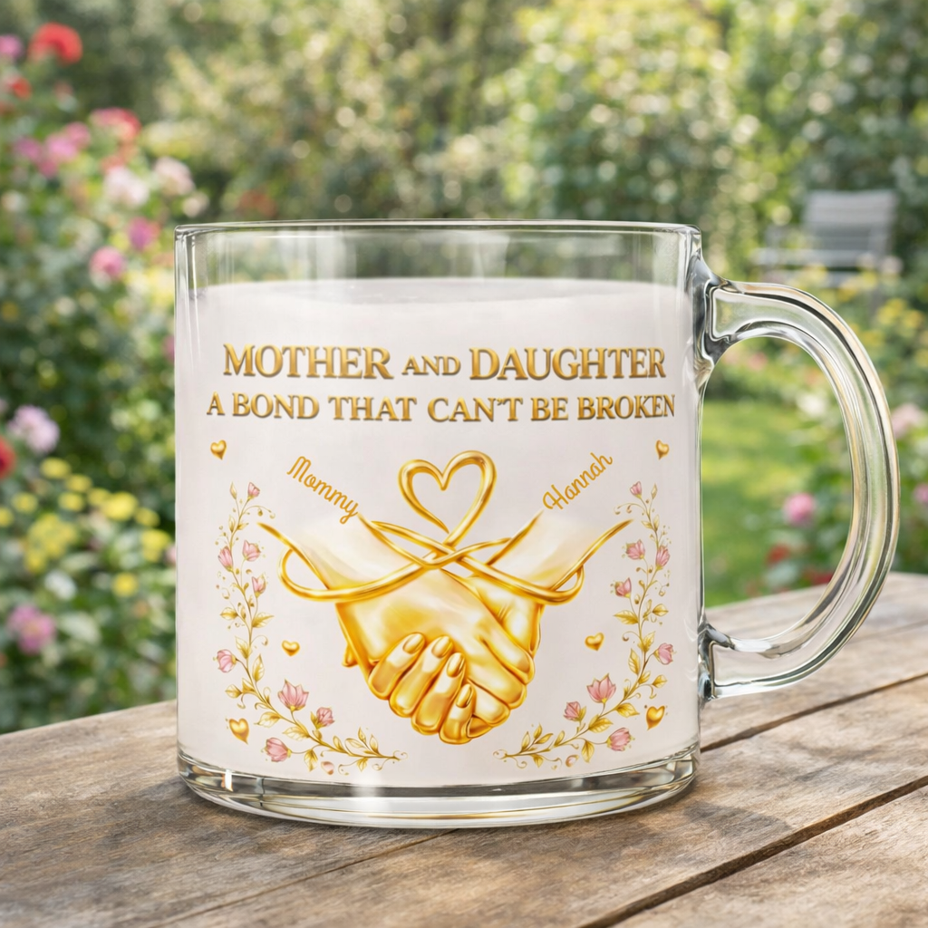 Mother & Daughter Unbreakable Bond - Personalized Glass Mug - Gift For Mom, Gift For Daughter, Mother's Day Gift