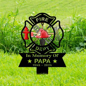 Custom Firefighter Memorial Stake, Custom Metal Grave Marker, Fireman Remembrance Sign, Sympathy Gift, Outdoor Yard Decor