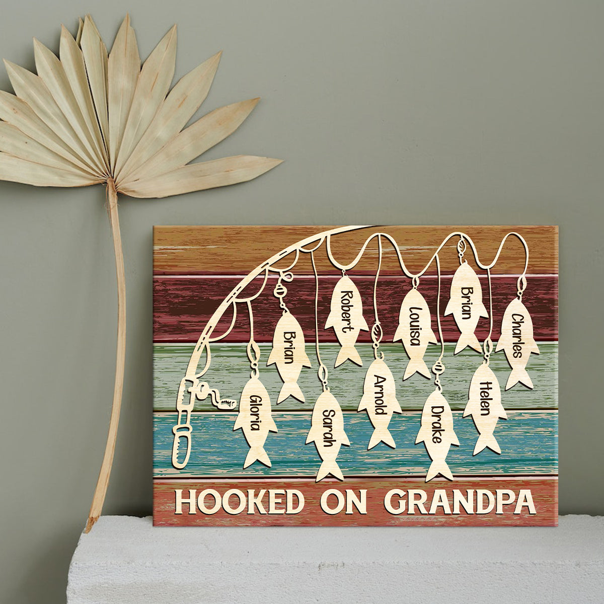 Hooked On Grandpa Custom Kid's Name - Personalized Canvas - Gift For Grandpa, Papa, Father's Day, Birthday Gift
