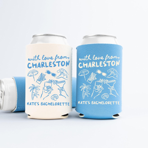 With Love From Charleston Bachelorette Can Cooler - Custom Beach Bachelorette Party Favors - Personalized Cozies in Regular and Slim Size