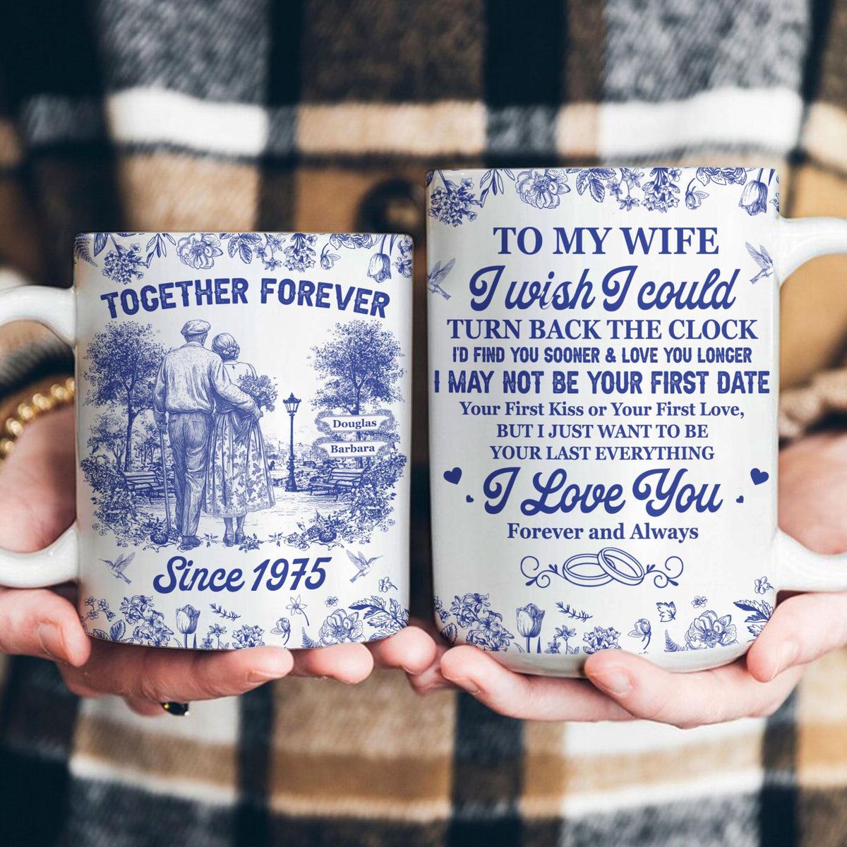 I Wish I Could Turn Back The Clock Toile De Jouy Couples, Personalized Mug, Anniversary Gifts For Her, Him, Wedding Gift For Couple