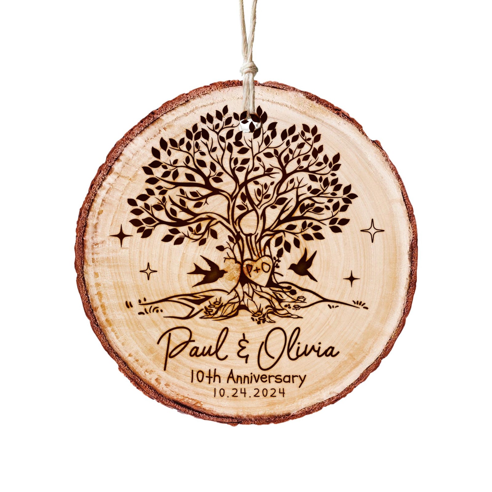Personalized 10th Anniversary Ornament, 10th Wedding Anniversary Wood Ornament, Gift for Couples, 10 Year Anniversary Gifts for Him or Her