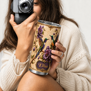 Elegant Purple Floral Hummingbird Insulated Tumbler