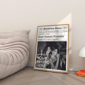 Custom Newspaper Print, Personalized Best Friends Wall Art, Retro Bestie Birthday Gift, Friendship Gift, Roommate Decor, Girl Dorm Decor
