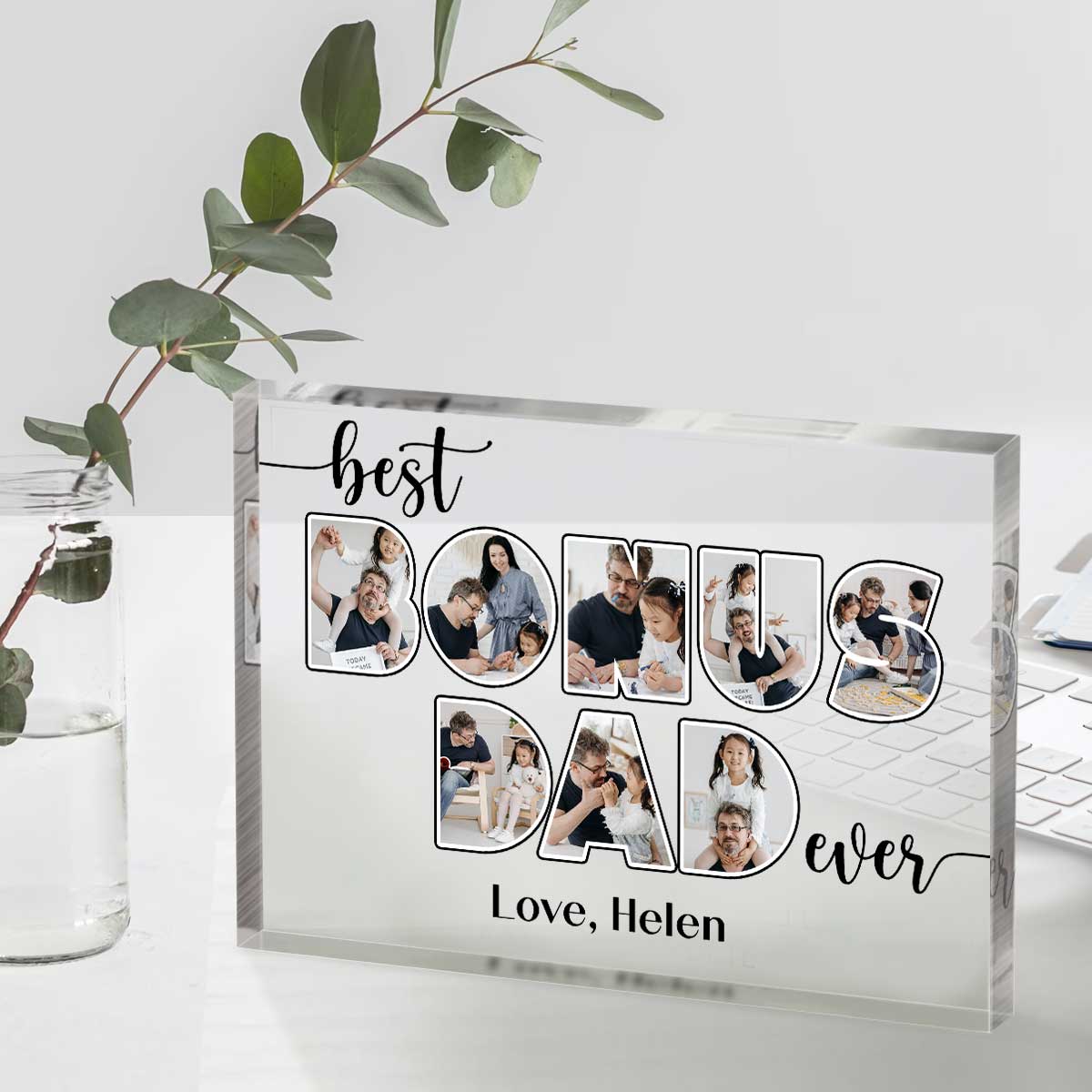 Best Bonus Dad Ever Custom Picture Acrylic Plaque, Father s Day Gift For Bonus Dad, Bonus Dad Collage Gifts, Bonus Dad Gifts From Kid