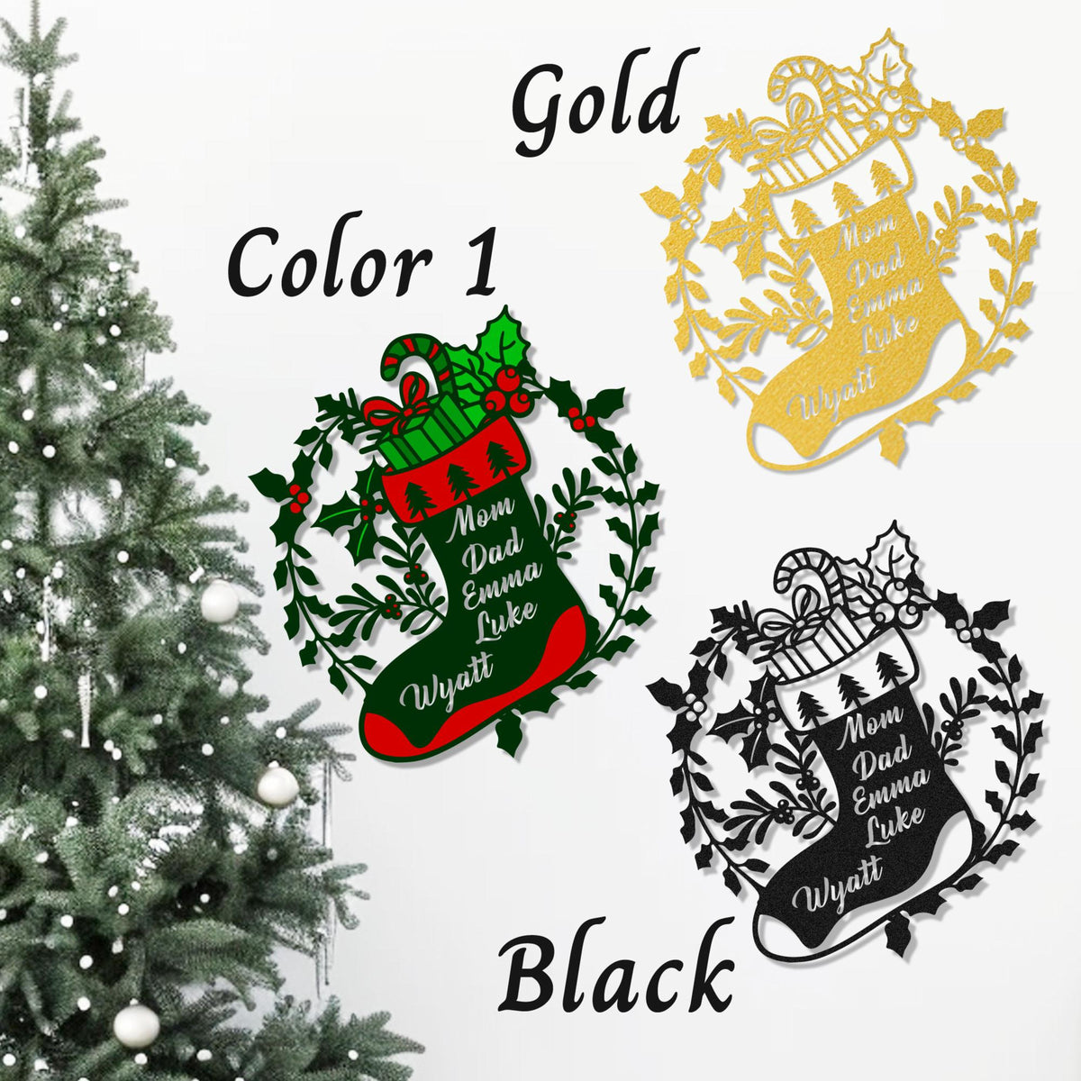 Personalized Christmas Stocking with Names Metal Wall Art, Metal Christmas Wall Decor, Custom Christmas Stockings Sign, Christmas Decoration