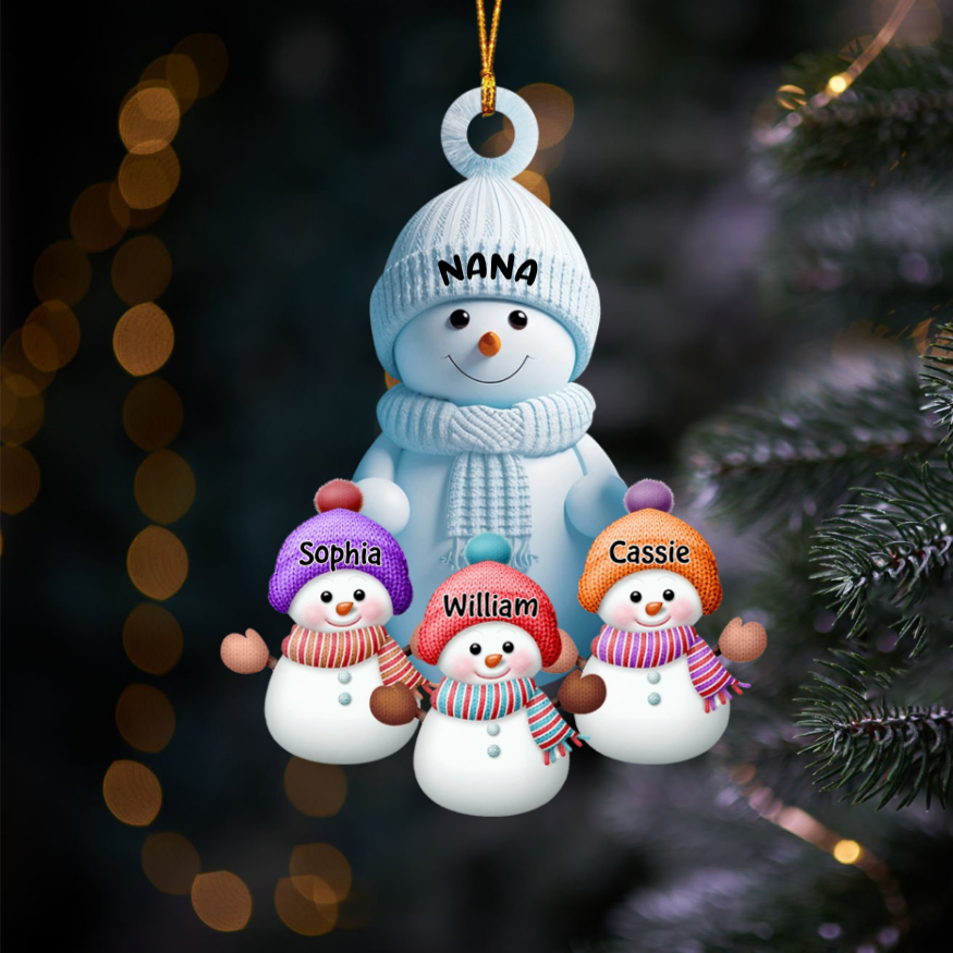 Christmas Snowman Grandma Mom With Grandkids - Personalized Acrylic Ornament - Christmas Gift For Family