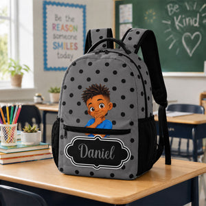 Cartoon Black Girl Backpack with Name - Back-To-School Birthday Gift