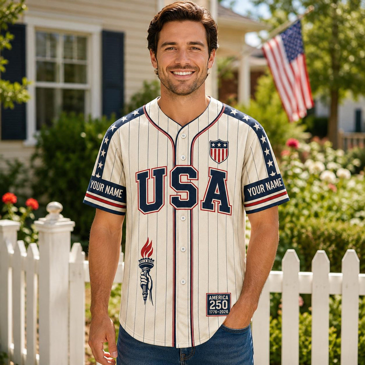 Personalized USA 250 Baseball Jersey, Custom Name Number America Jersey, 1776 2026 Patriotic Shirt, 250 Years of Freedom Gift