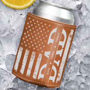 Best American Dad - Personalized Leather Can Cooler - Gift For Dad, Grandfather, Father's Day Gift