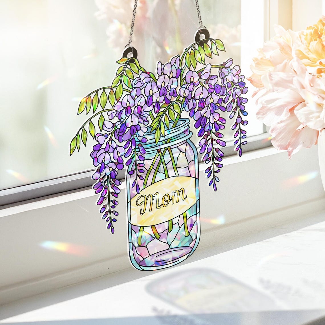 Custom Mom Suncatcher, Holographic Wisteria, Mother's Day Gift