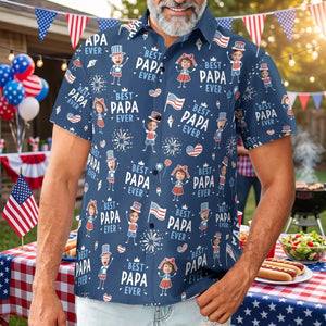 Personalized Funny Kid Potrait Photo Hawaiian Shirt, Best Dad Ever USA Flag America Shirt, Father's Day Gift For Dad, Husband Fourth of July