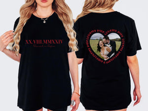 Valentine Heart Custom Text Shirt, Personalized Roman Numeral Date, Name & Picture Gift for Couple, Anniversary
