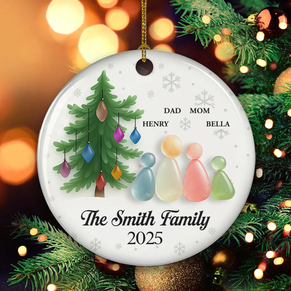 Sea Glass Family With Christmas Tree - Personalized Ornament - Christmas Gift For Family