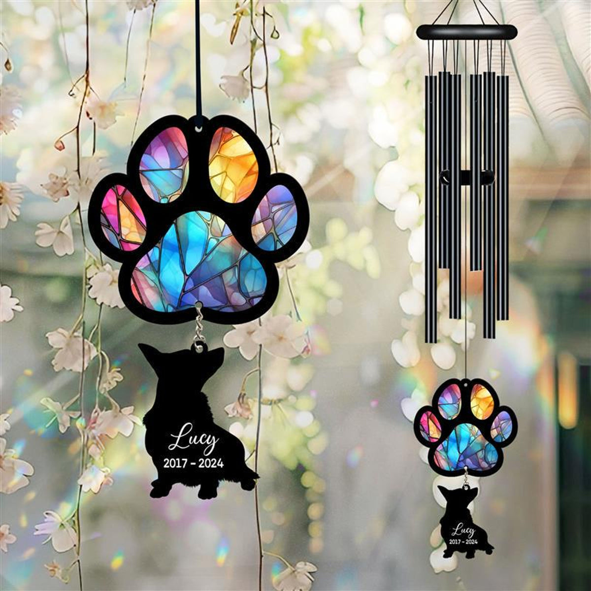 Personalized Pet Memorial Wind Chime, Remembrance Wind Chime, Pet Suncatcher Wind Chime, Dog Paw, Dog Loss, Dog Memorial, In Loving Memory