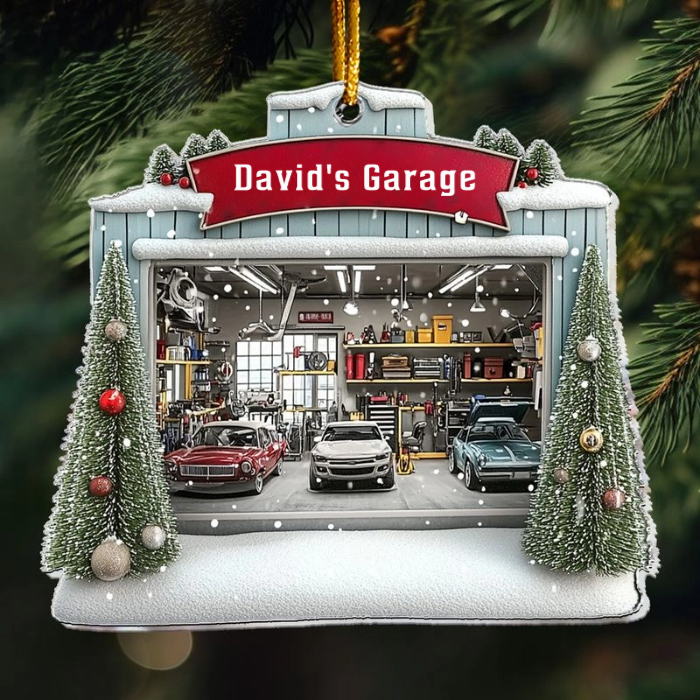Car Garage Ornament - Personalized Acrylic Ornament - Mechanic, Repair Shop Christmas Ornament