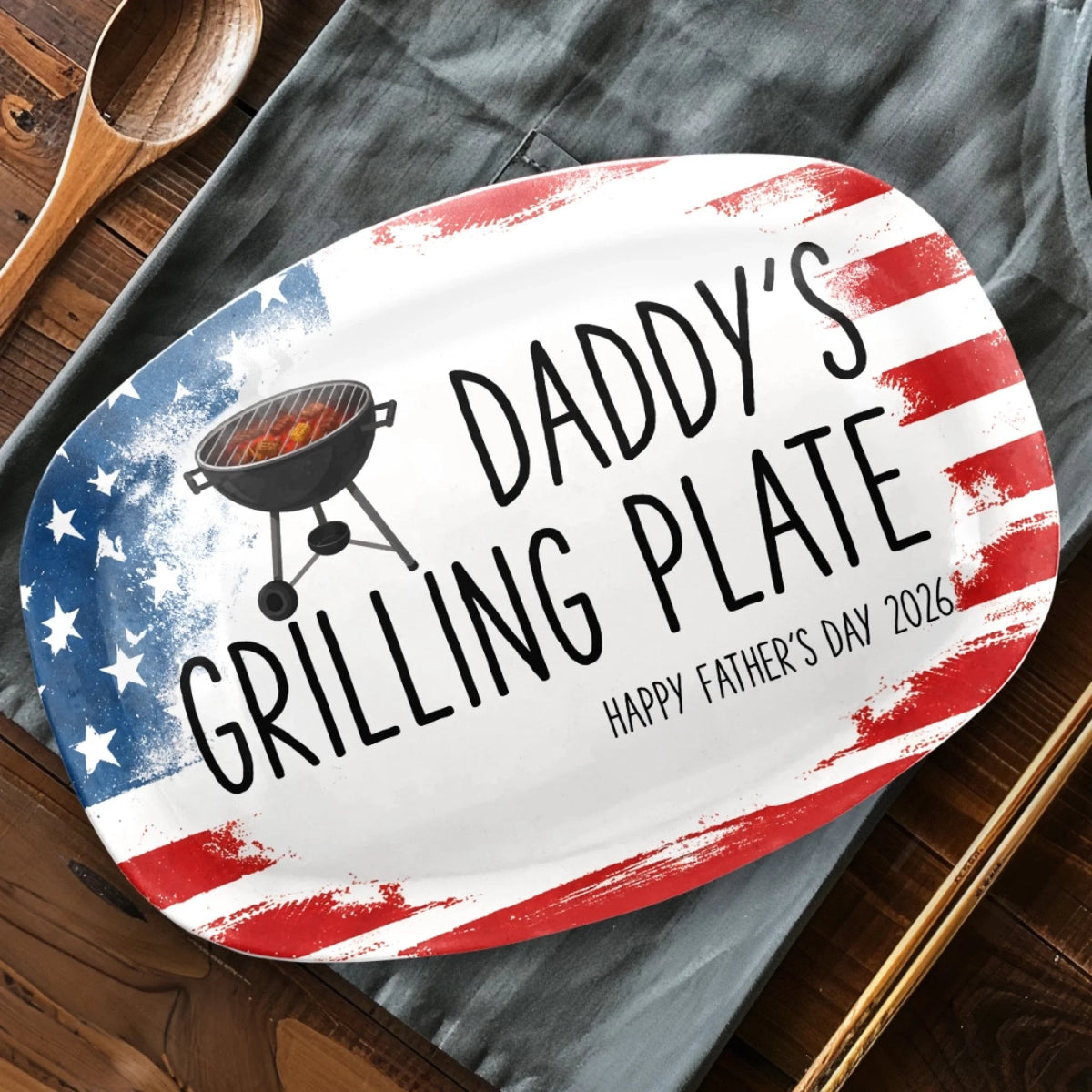 American Dad's grilling Plate Ever - Personalized Platter - 4th Of July Gift, Patriotic Gift For Family, Gift For Grilling Dad