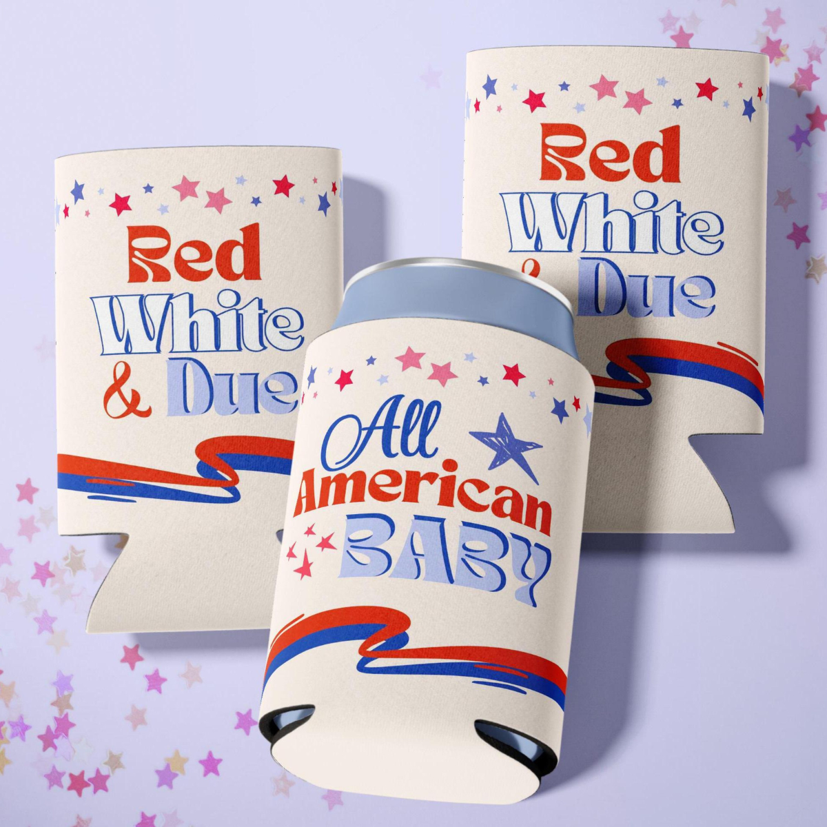 All American Baby Shower Can Cooler 4th of July Party Favor Red White and Due Gift Patriotic Baby Shower Decor American Theme Gender Reveal