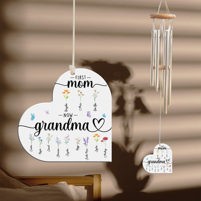 First Mom Now Grandma Custom Birth Month Flower - Personalized Windchime - Gift For Grandma, Mother's Day, Birthday Gift