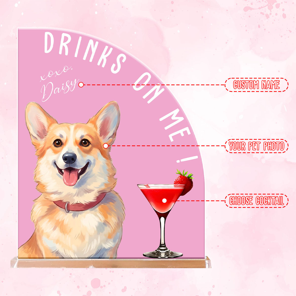 Drinks On Me Water Color Pet's Photo - Personalized Acrylic Plaque