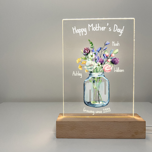 Flower Vase For The Best Mom - Personalized 3D LED Light Wooden Base - Gift For Mom, Mother's Day Gift