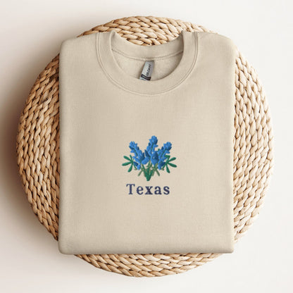 Texas Bluebonnets Sweatshirt, Embroidered Texas Shirt, Texas Crewneck Sweater, Embroidered Bluebonnets Shirt, Texas Bluebonnets