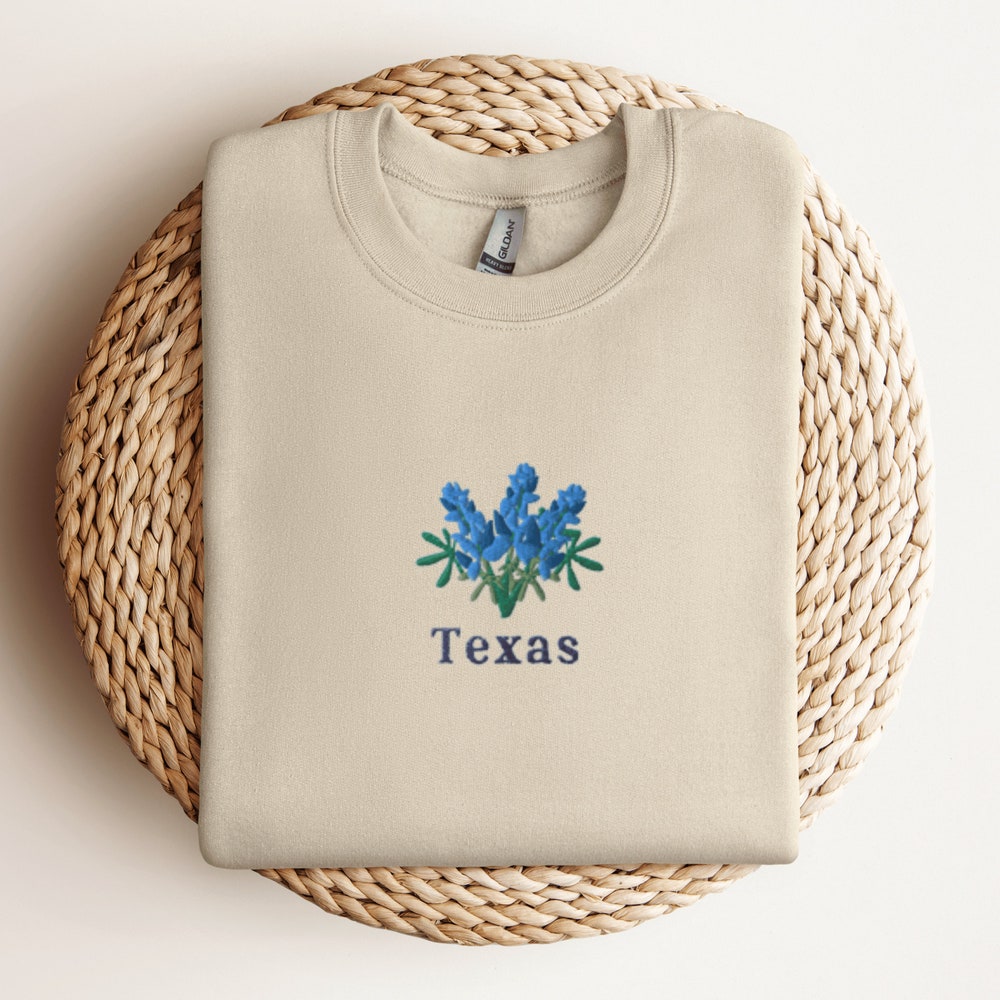 Texas Bluebonnets Sweatshirt, Embroidered Texas Shirt, Texas Crewneck Sweater, Embroidered Bluebonnets Shirt, Texas Bluebonnets