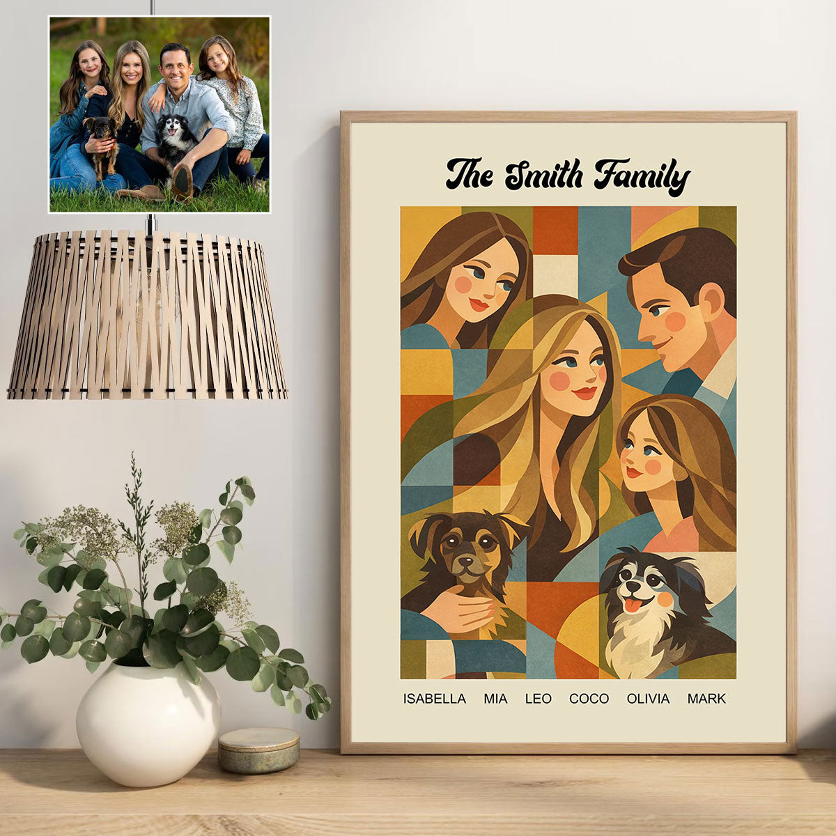 Modern Geometric Family Illustration - Personalized Poster Canvas