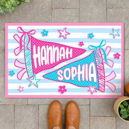 Personalized Pennant Name Dorm Welcome Mat: Preppy Bow Dorm Decor For College Girl, Best Roommate Gift, Stripped Apartment Decor For Bestie 4_aab0a730-14a3-4187-aeb1-0042da103b11.jpg