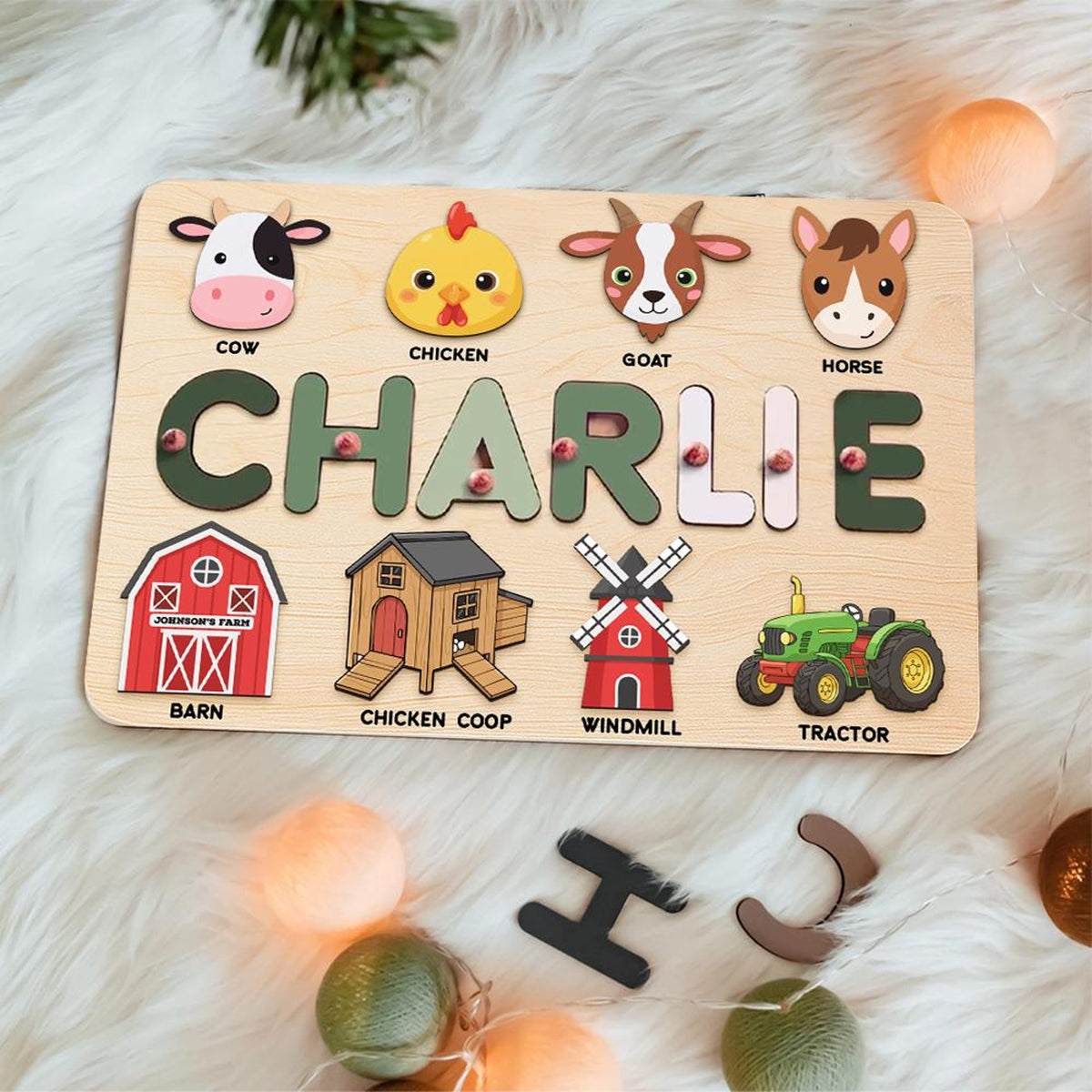 Custom Farm Animal Name Puzzle, Custom Wooden Kid Toy, Nursery Gift For Learning