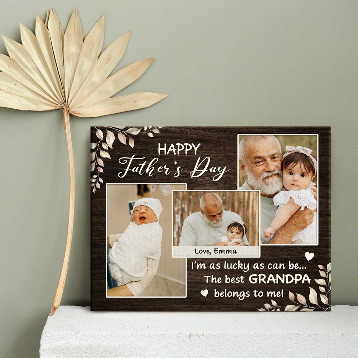 New Grandpa Father's Day Gift, I'm As Lucky As Can Be Best Grandpa Belong To Me Custom Photo Canvas, Gifts For First Time Grandfather